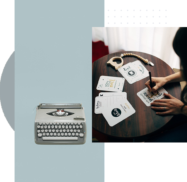 Photographe corporate pays basquedeux photos une de machine à écrire et l'autre de mains qui écrivent
